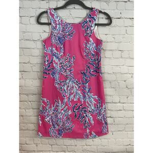 LILLY PULITZER Sz 00 Shift Dress Cathy Pink Coral Print Starfish Zipper Pull